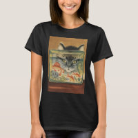 Katze betrachtet Fisch Vintage Poster