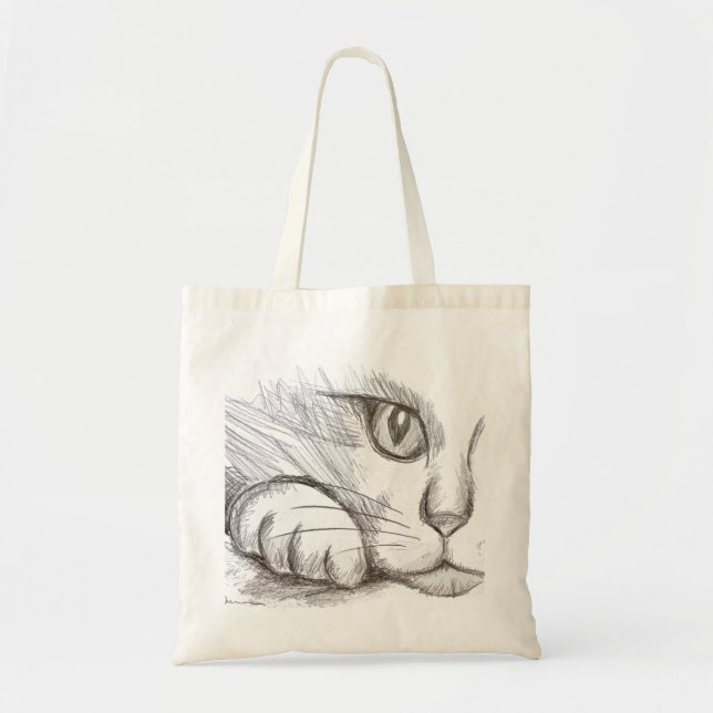 Katze Bleistiftzeichnung Tragetasche (Vorne)