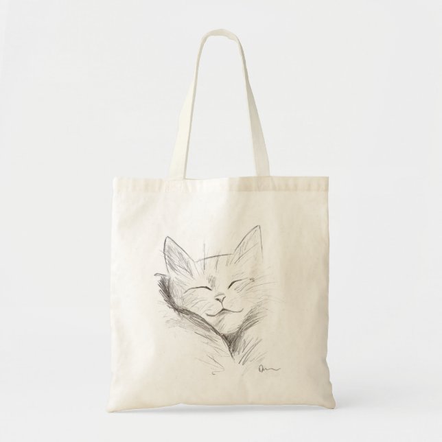 Katze Bleistiftzeichnung Tragetasche (Vorne)