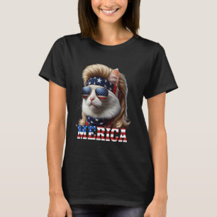 Katze Blonde Mullit Perücke 4. Juli Amerikanische T-Shirt