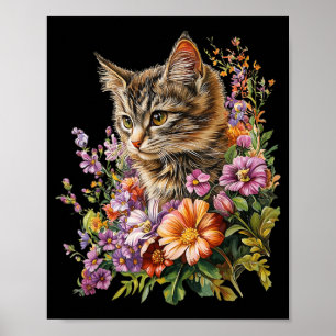 Katze Blumen Floral Süße Katze Grafik Poster