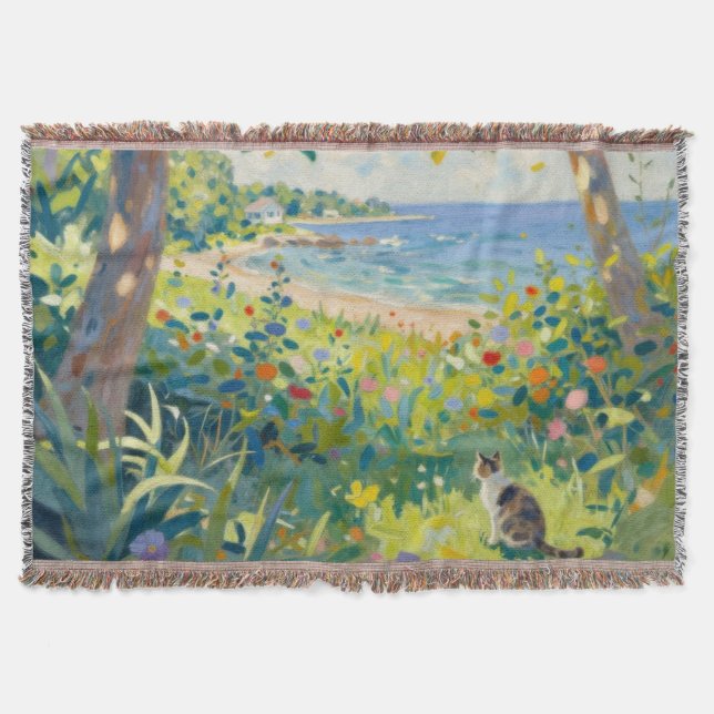 Katze Blumen Und Meer Decke (Vorderseite)