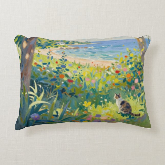 Katze Blumen Und Meer Dekokissen (Vorderseite)