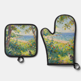 Katze Blumen Und Meer Ofenhandschuh & Topflappen-Set
