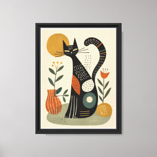 Katze & Blumen Wasserfarben Leinwanddruck