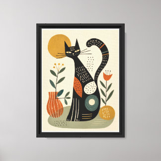 Katze & Blumen Wasserfarben Leinwanddruck