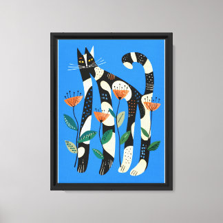 Katze & Blumen Wasserfarben Leinwanddruck