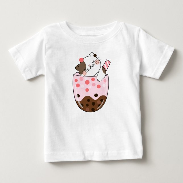 Katze Bubble Tea Baby T-shirt (Vorderseite)