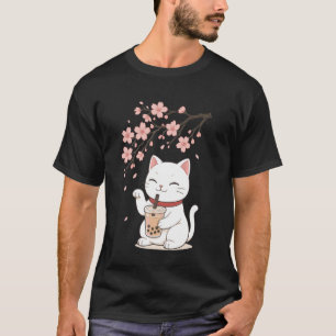 Katze Bubble Tea Kirschblüte T-Shirt