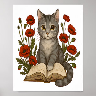 Katze buchen - Niedliche Lesekatze mit Pflücken fü Poster