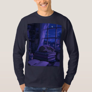 Katze, Bücher und Mondlicht T-Shirt