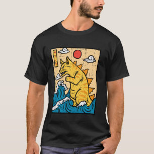 Katze Catzilla Lustige Japanische Wellenkunst Männ T-Shirt