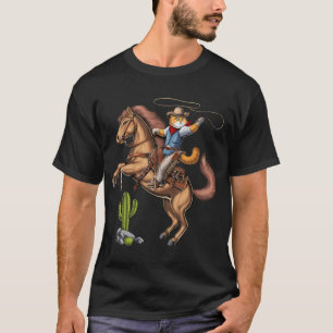 Katze Cowboy Reitet Rodeo Pferd T-Shirt