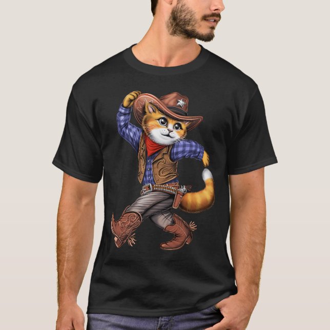 Katze Cowboy T-Shirt (Vorderseite)