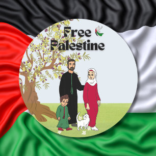Katze der Olive Tree Family Flag Runder Aufkleber