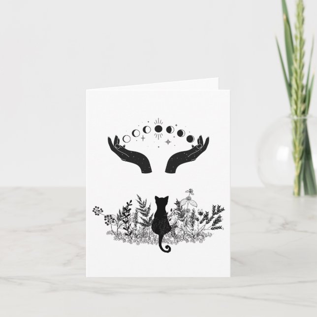 Katze der Vintagen Himmelsmondphasen Feiertagskarte (Vorderseite)