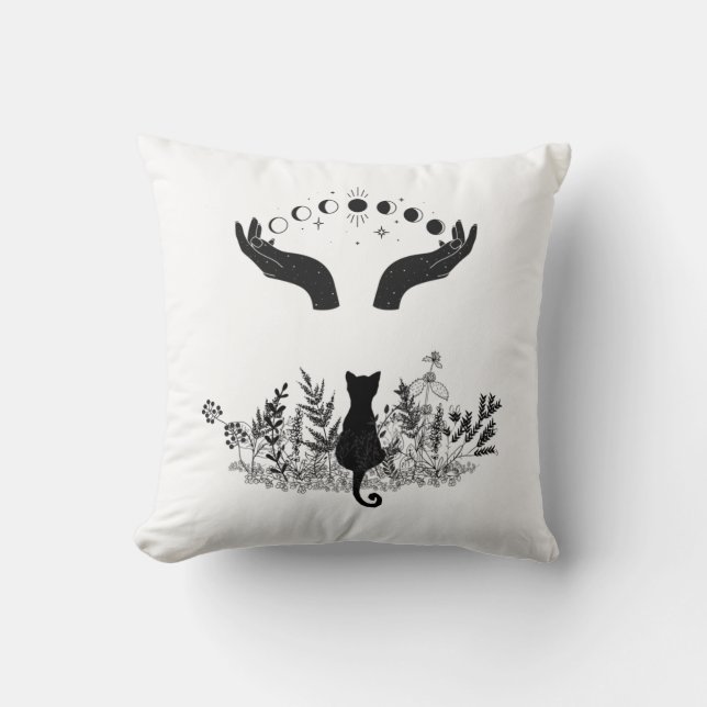 Katze der Vintagen Himmelsmondphasen Kissen (Vorderseite)