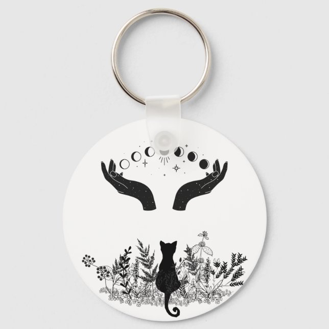 Katze der Vintagen Himmelsmondphasen Schlüsselanhänger (Vorderseite)