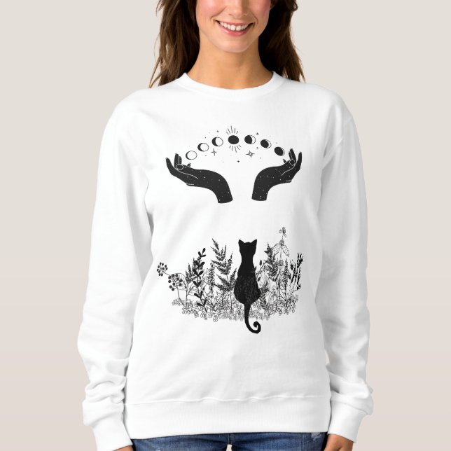 Katze der Vintagen Himmelsmondphasen Sweatshirt (Vorderseite)