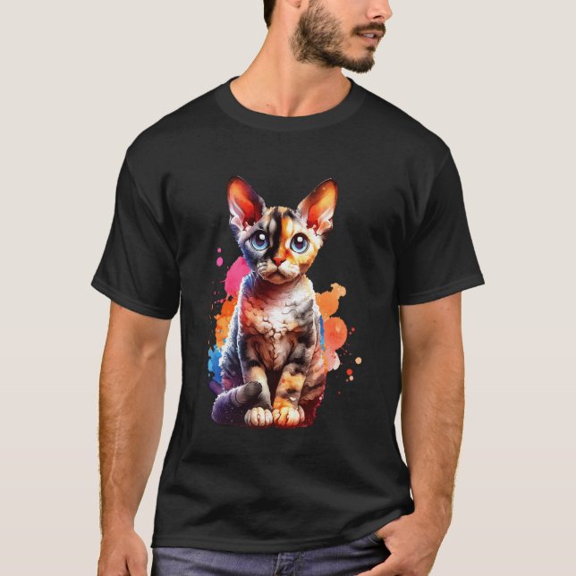 Katze Devon Rex T-Shirt (Vorderseite)