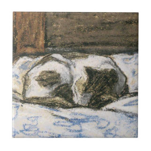 Katze, die auf einem Bett durch Claude Monet Fliese (Vorderseite)