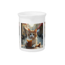 Katze, die auf einer Straße Kaffee trinkt