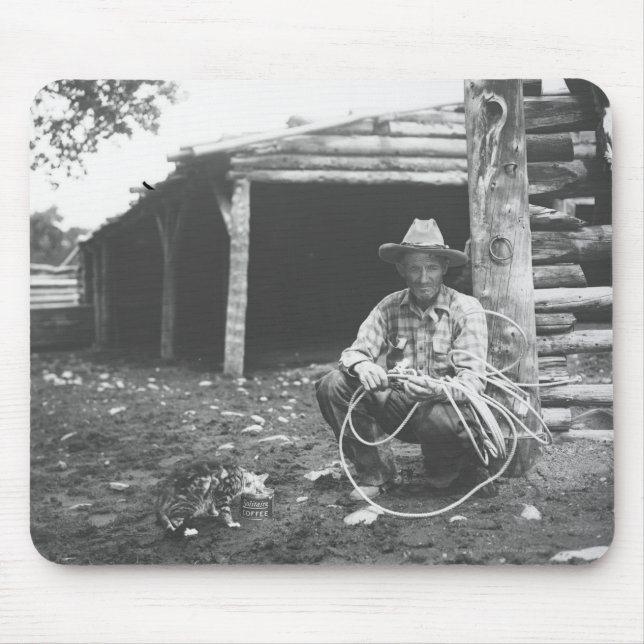 Katze, die aus einer Kaffedose heraus isst Mousepad (Vorne)