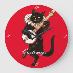 Katze, die Banjo Thunder_Cove Klassiker spielt Große Wanduhr