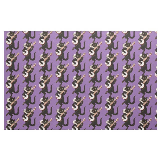 Katze, die Banjo Thunder_Cove spielt Stoff (Fat Quarter (45,7 x 55,9 cm))