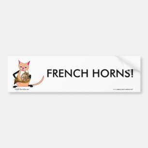 Katze, die das französische Horn spielt Autoaufkleber