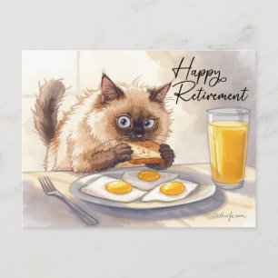 Katze, die das Frühstück genießt Glücklicher Ruhes Postkarte