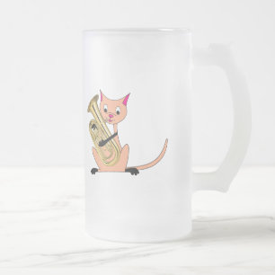 Katze, die den Euphonium spielt Mattglas Bierglas