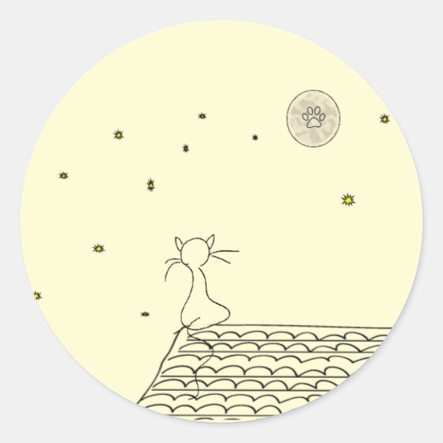 Katze, die den Mond anstarrt Runder Aufkleber (Vorderseite)