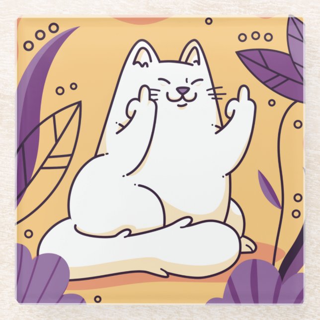 Katze, die den Untersetzer aus dem Fingerglas gibt (Vorderseite)