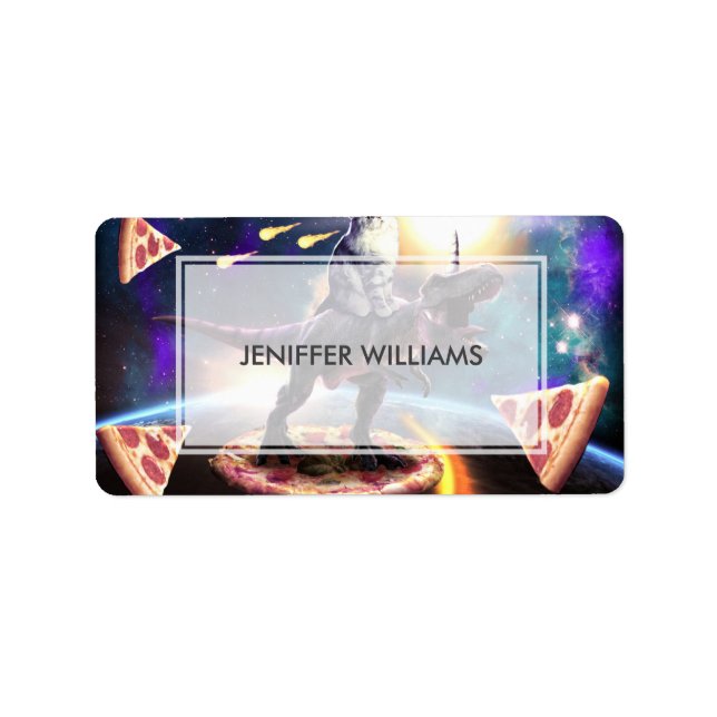 Katze, die Dinosaurier einhorn im Weltraum reiten Adressaufkleber (Vorne)