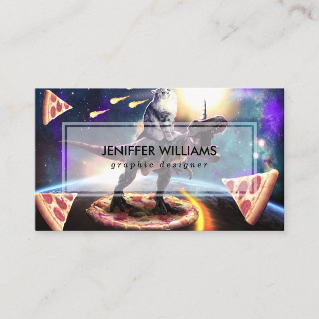 Katze, die Dinosaurier einhorn im Weltraum reiten Visitenkarte (Vorderseite)