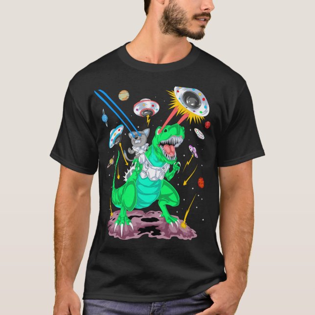 Katze, die Dinosaurier reitet T-Shirt (Vorderseite)