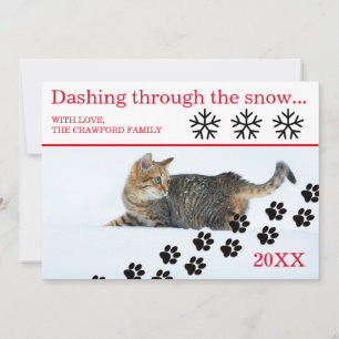 Katze, die durch den Schnee stürmt - Weihnachtskar Feiertagskarte