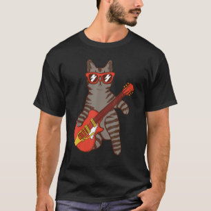 Katze, die eine Sonnenbrille trägt und Gitarre Git T-Shirt