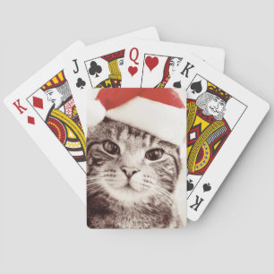 Katze, die einen roten Weihnachtshut trägt Spielkarten