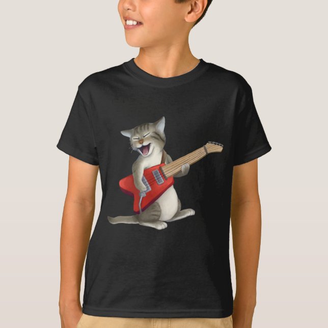 Katze, die Gitarre spielt T-Shirt (Vorderseite)