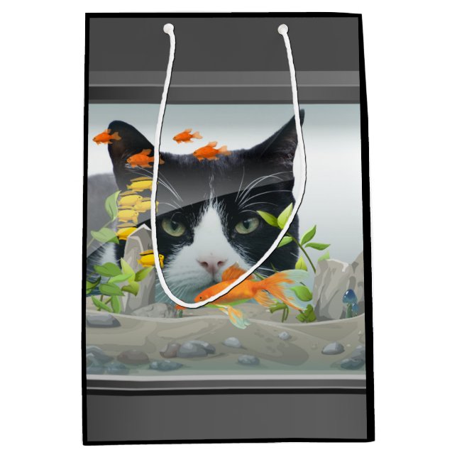 Katze, die im Aquarium blickt Mittlere Geschenktüte (Vorderseite)