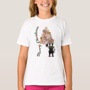 Katze, die in den Weihnachtsbaumleuchten verstrick T-Shirt