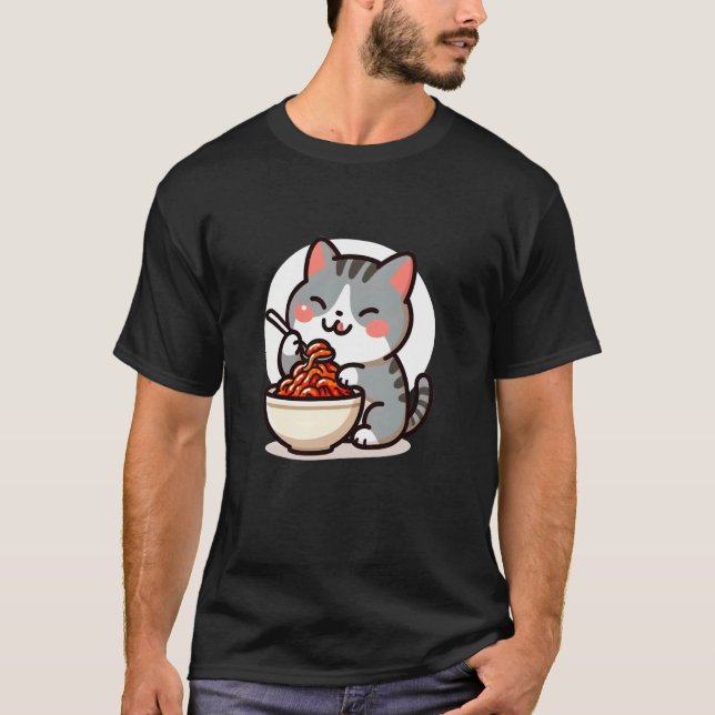 Katze, die Kimchi isst T-Shirt (Vorderseite)