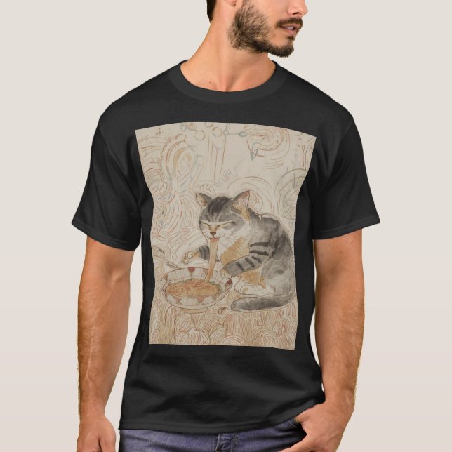 Katze, die Nudeln isst  T-Shirt (Vorderseite)