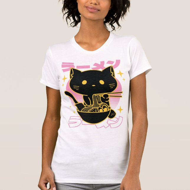 Katze, die Ramen essen T-Shirt (Vorderseite)