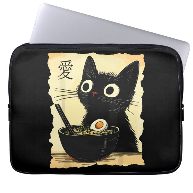 Katze, die Ramen isst  Laptopschutzhülle (Vorderseite)