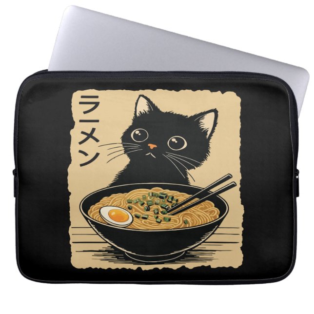 Katze, die Ramen isst  Laptopschutzhülle (Vorderseite)