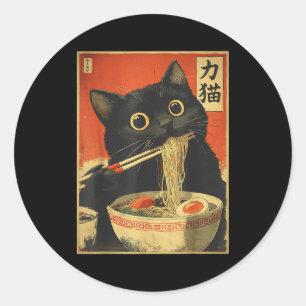 Katze, die Ramen isst, lustige japanische Kawaii-K Runder Aufkleber