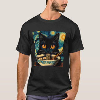 Katze, die Ramen isst, Sternennacht Van Gogh, Katz T-Shirt
